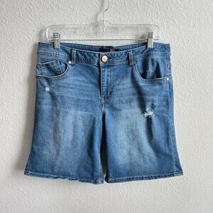 1822 Denim Mid Rise Shorts Women's 14 Stretch Bermuda Jorts Distressed Relaxed
